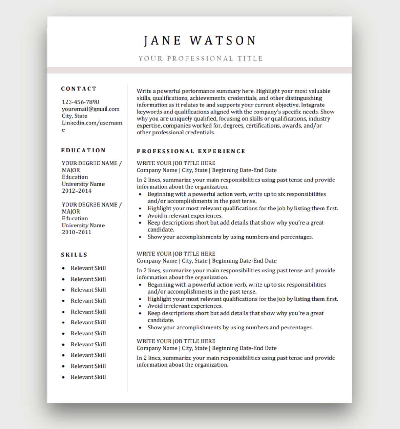 Resume Template For Teachers Download For Free