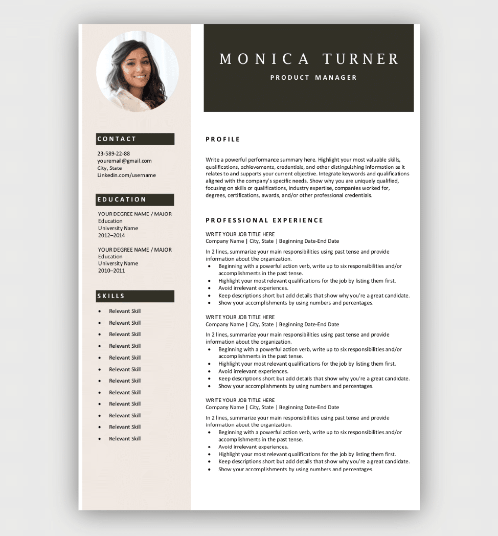 Free Printable Resume Template For Word
