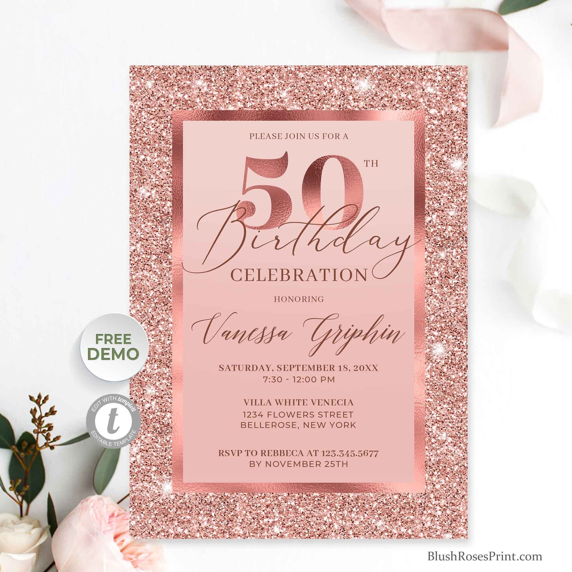 Rose Gold 50th Birthday Invitation Template Editable Fifty And Fabulous Invitations INSTANT DOWNLOAD Printable Glamour Luxury Birthday Etsy Ireland Rose Gold 50th Birthday Invitation Template Editable Fifty And Fabulous Invitations INSTANT DOWNLOAD Printable Glamour Luxury Birthday Etsy Ireland