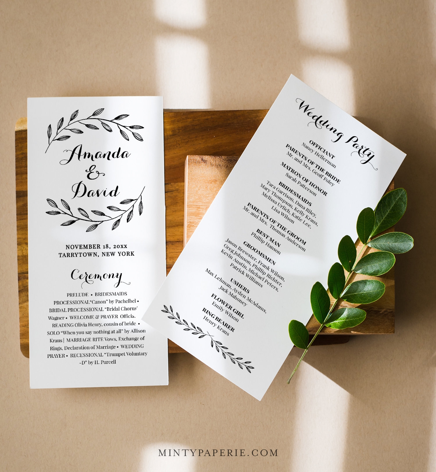 Rustic Wedding Program Template Instant Download Order Of Service Printable Wedding Ceremony Program Editable Laurel Leaves NC 203WP