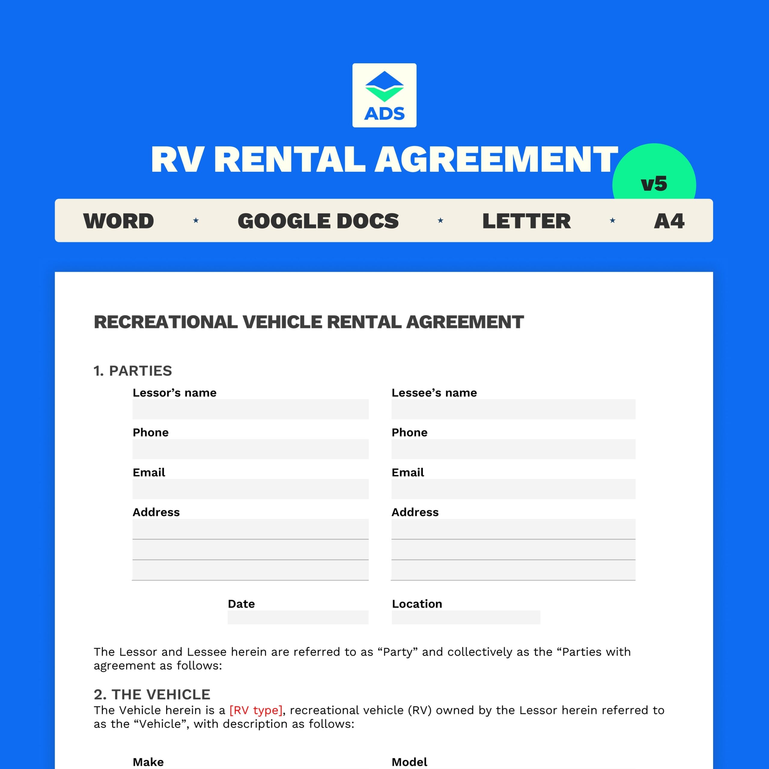 Free Printable Rv Rental Agreement Template