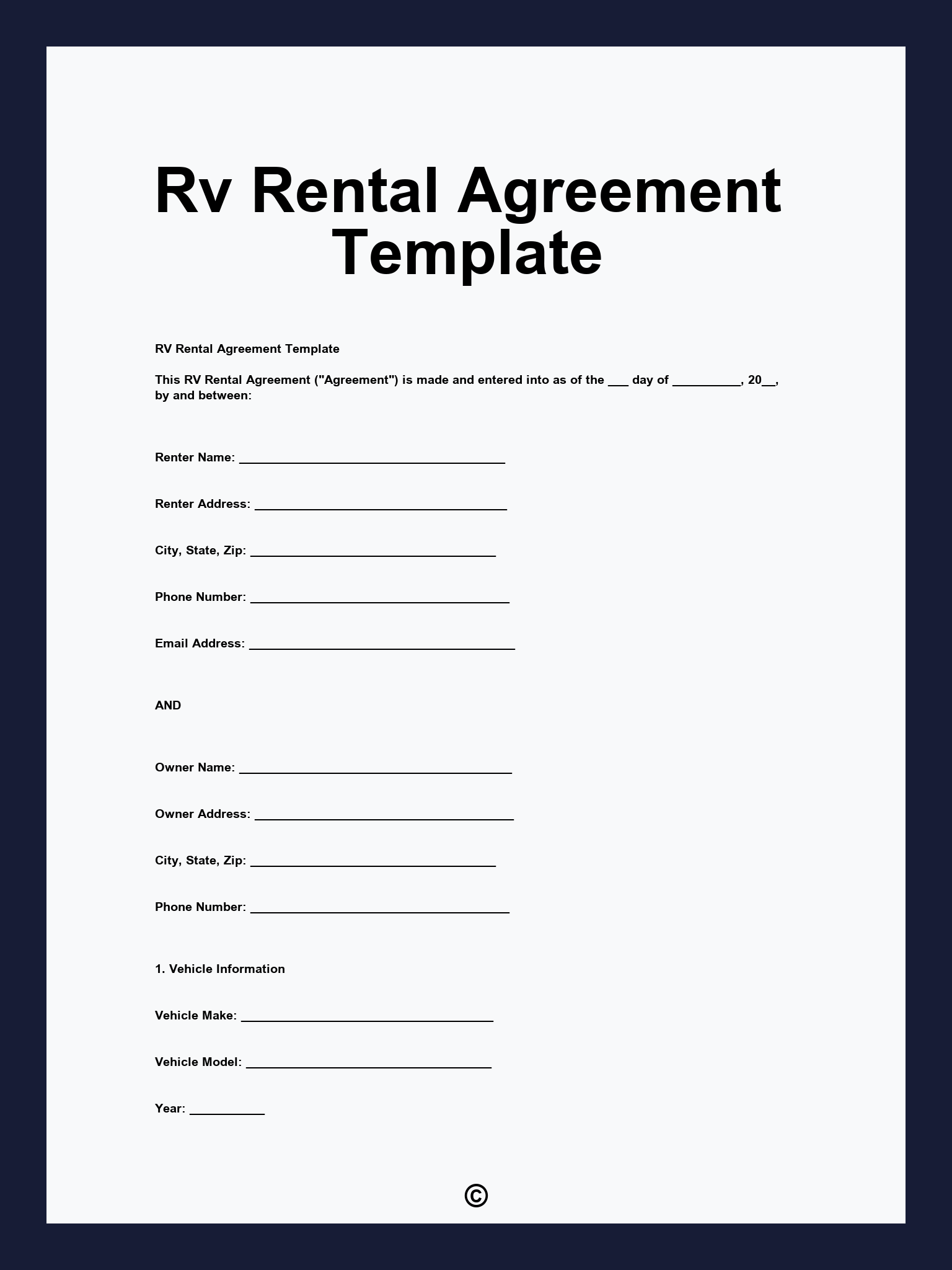 Rv Rental Agreement Template Rv Rental Agreement Template