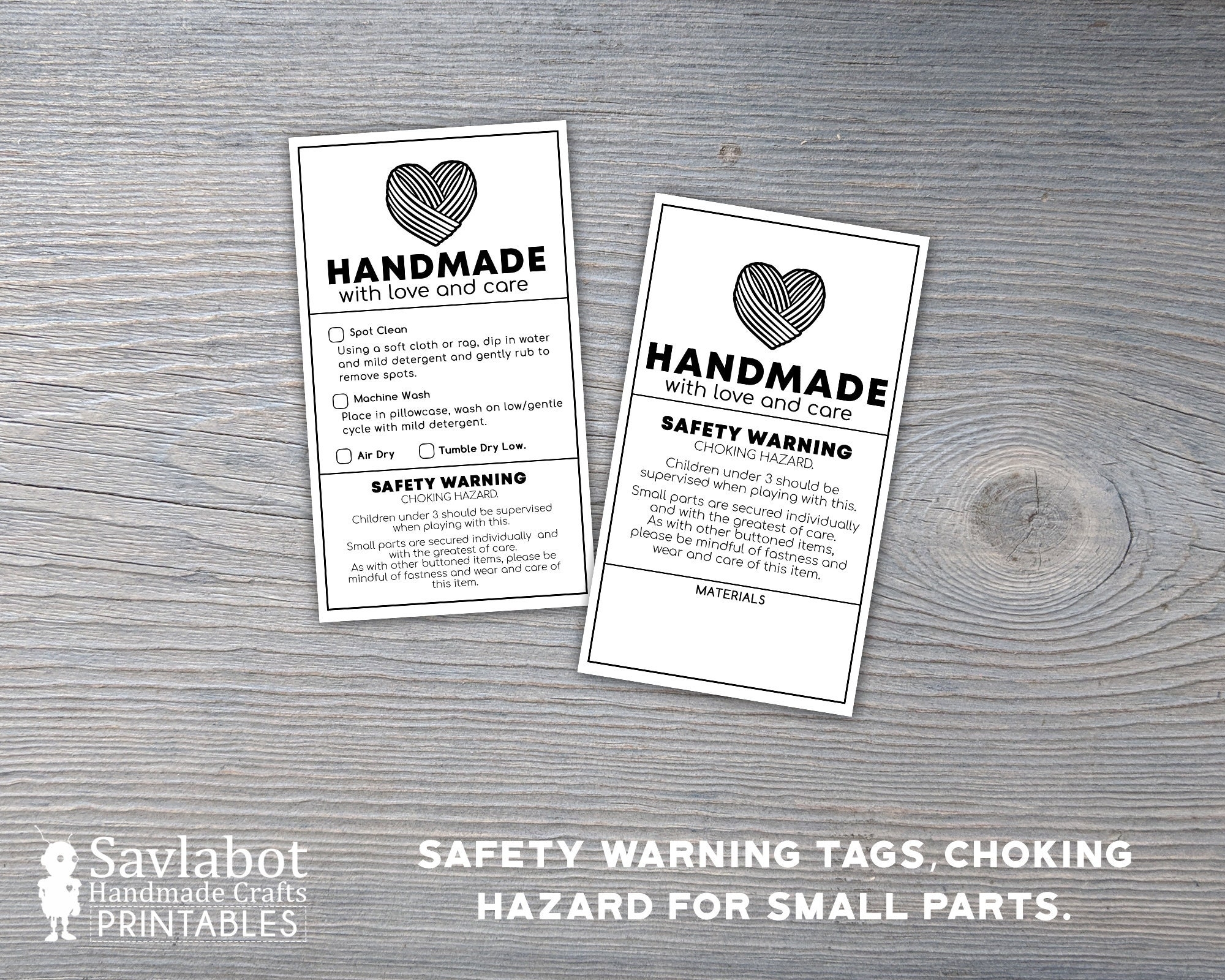 Safety Eye PRINTABLE Warning And Care Card PDF Files Etsy