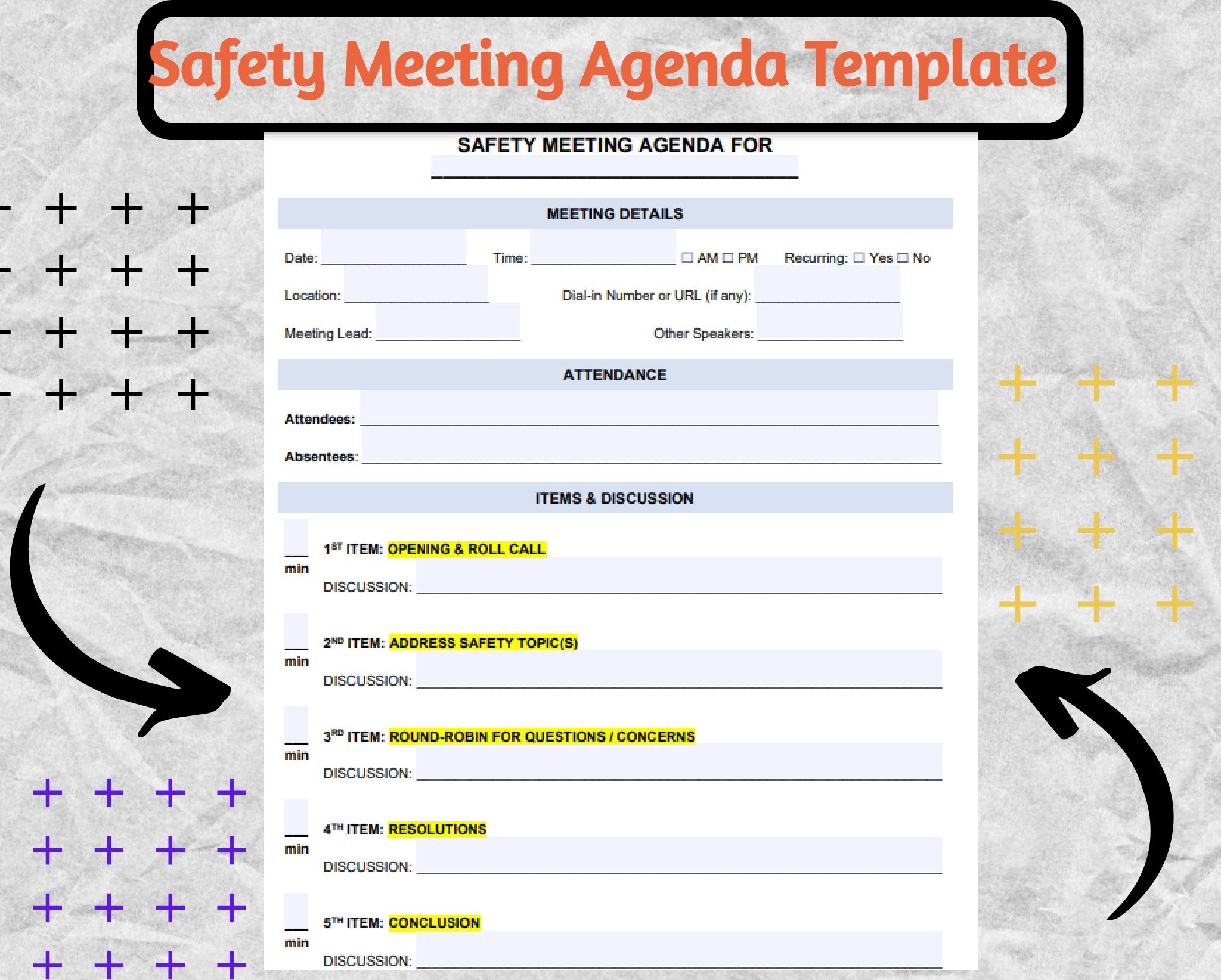 Safety Meeting Agenda Safety Meeting Agenda Form Safety Meeting Agenda Template Etsy