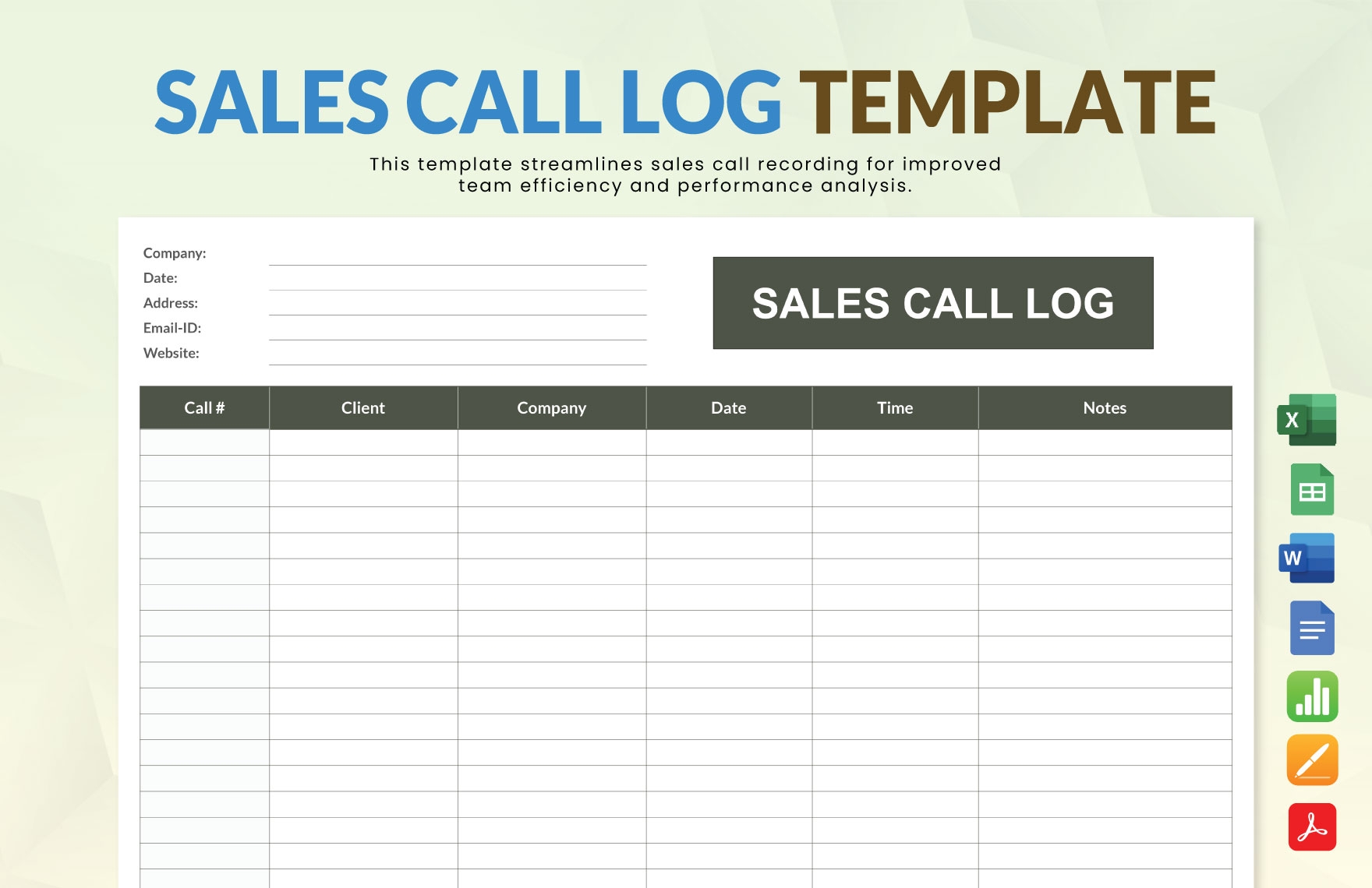 Free Printable Sales Call Report Template