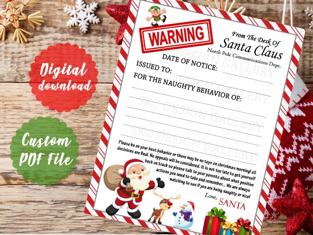 Santa WARNING Letter PRINTABLE PDF Naughty Behavior Santa Letter Personalized Santa Letter Etsy