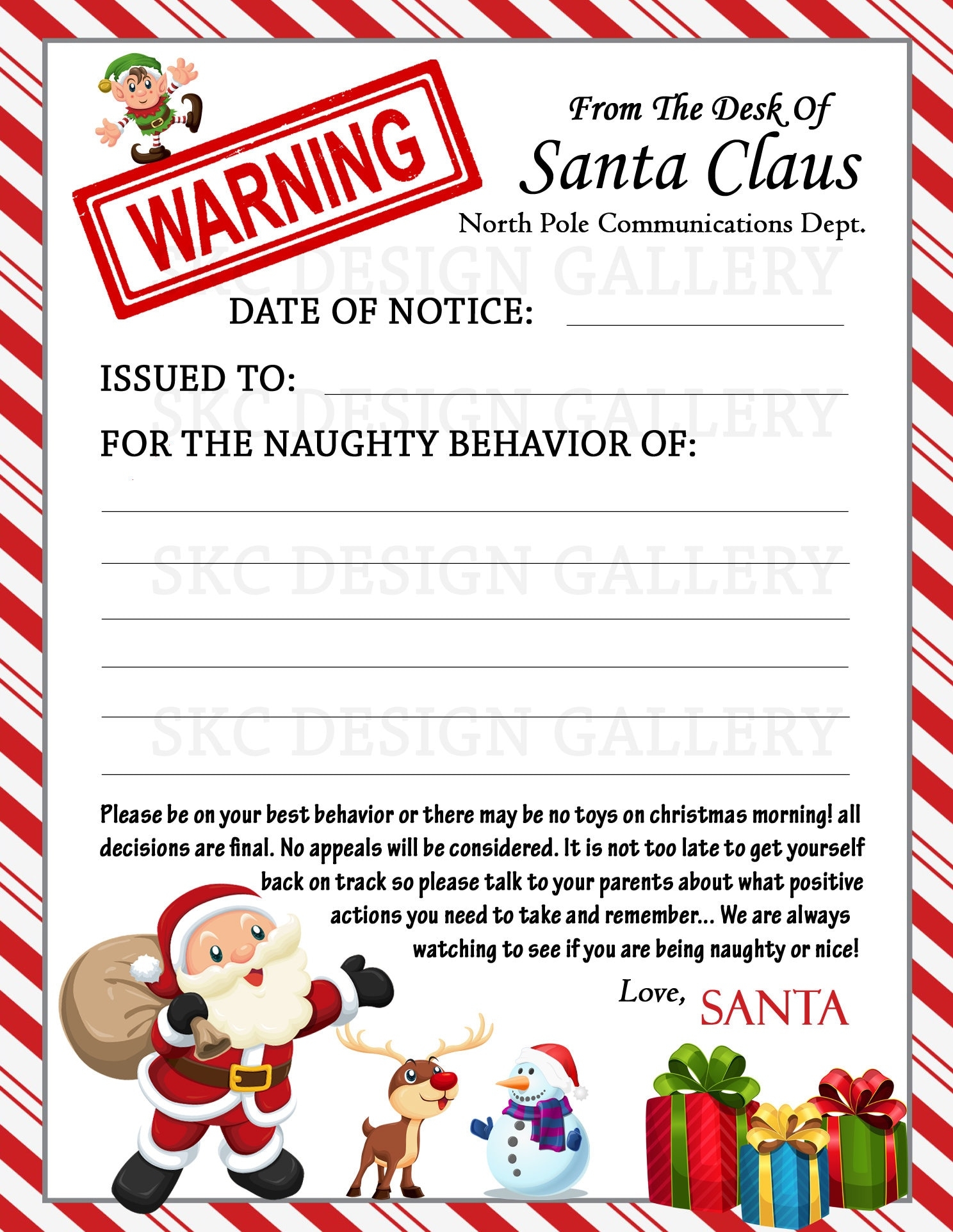 Free Printable Santa Behavior Letter Template