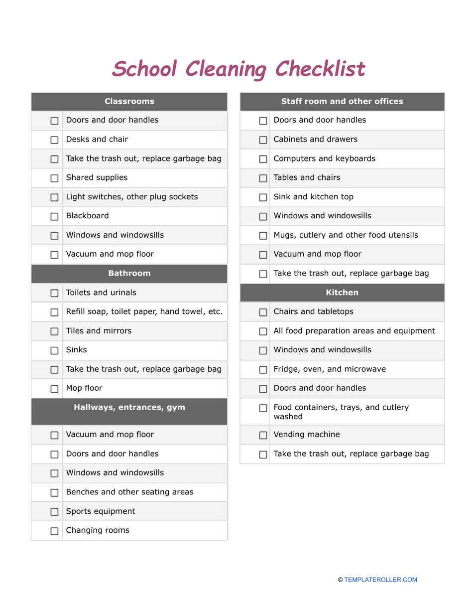 School Cleaning Checklist Template Download Printable PDF Templateroller School Cleaning Checklist Template Download Printable PDF Templateroller