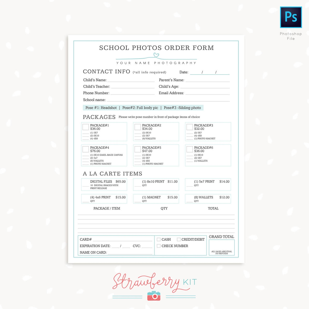 School Photography Order Form Template Strawberry Kit