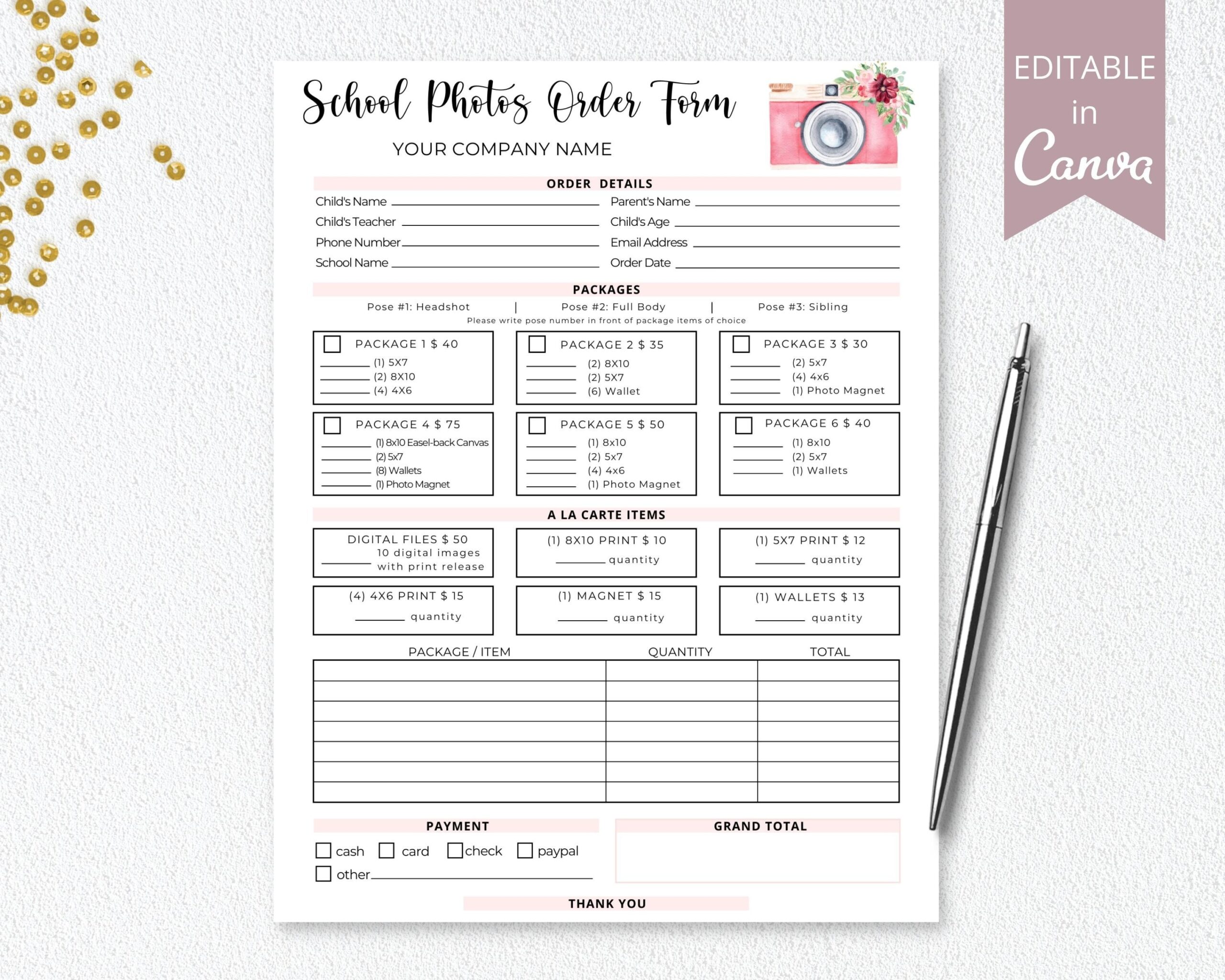 School Photography Preschool Photos Order Form Printable 