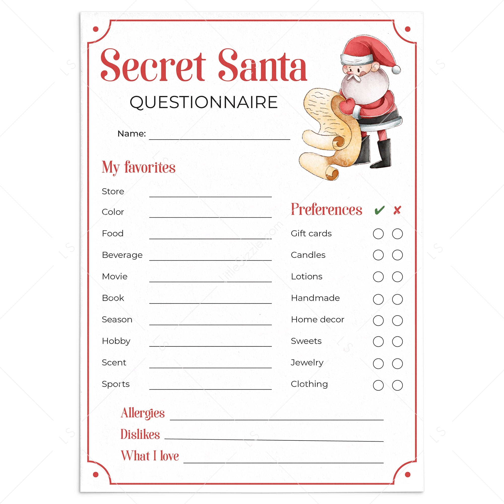 Free Printable Secret Santa Template Pdf