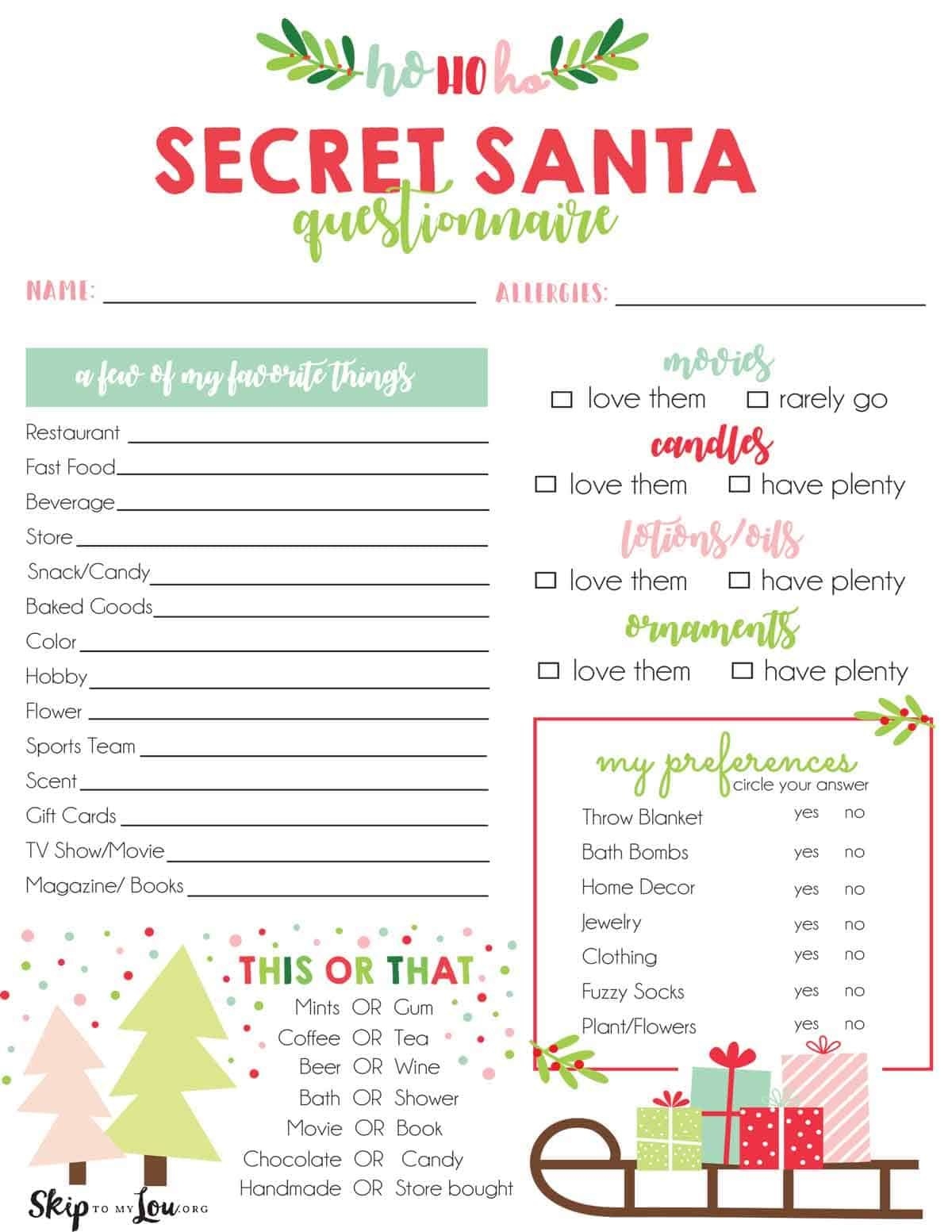 Secret Santa Questionnaire Skip To My Lou Worksheets Library Secret Santa Questionnaire Skip To My Lou Worksheets Library