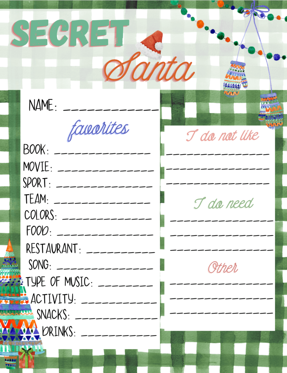 Free Printable Secret Santa Sheet Template