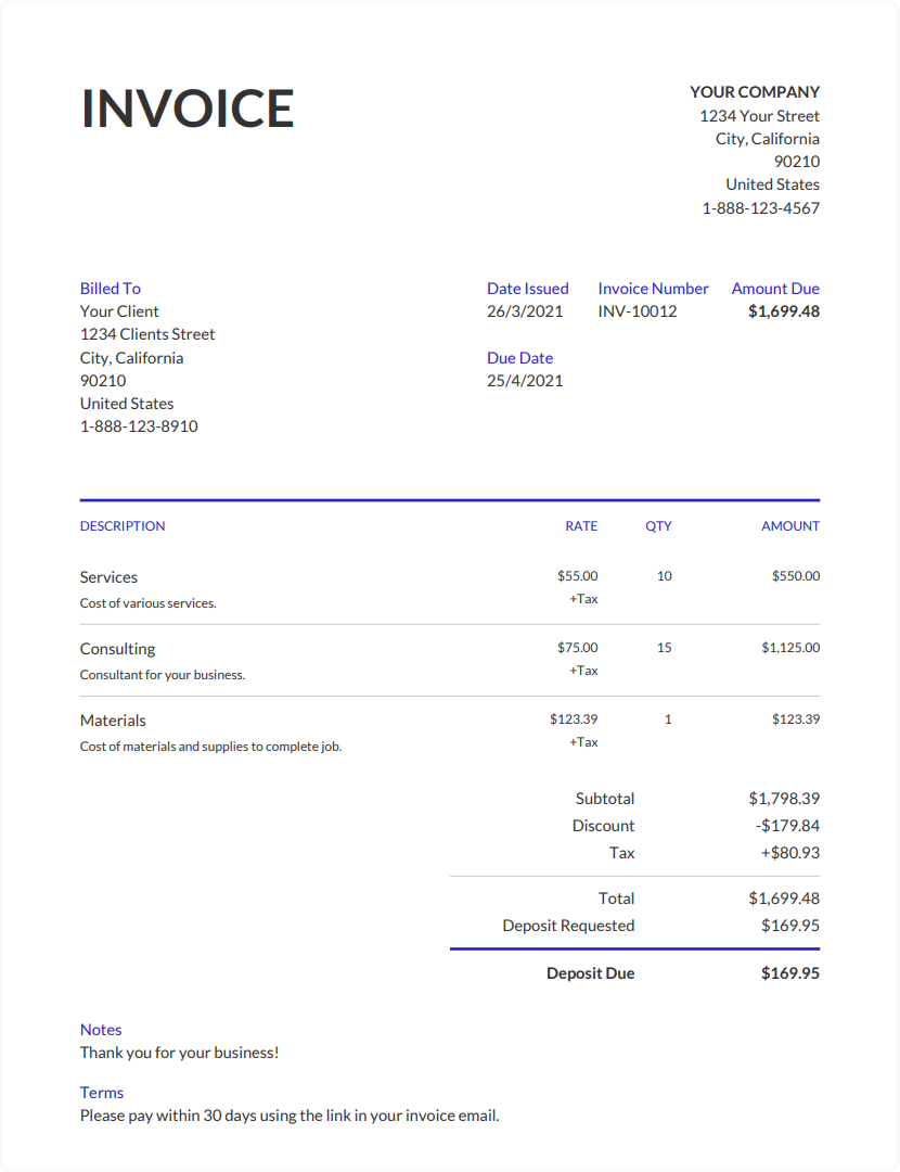 Free Printable Invoice Template Self Employed