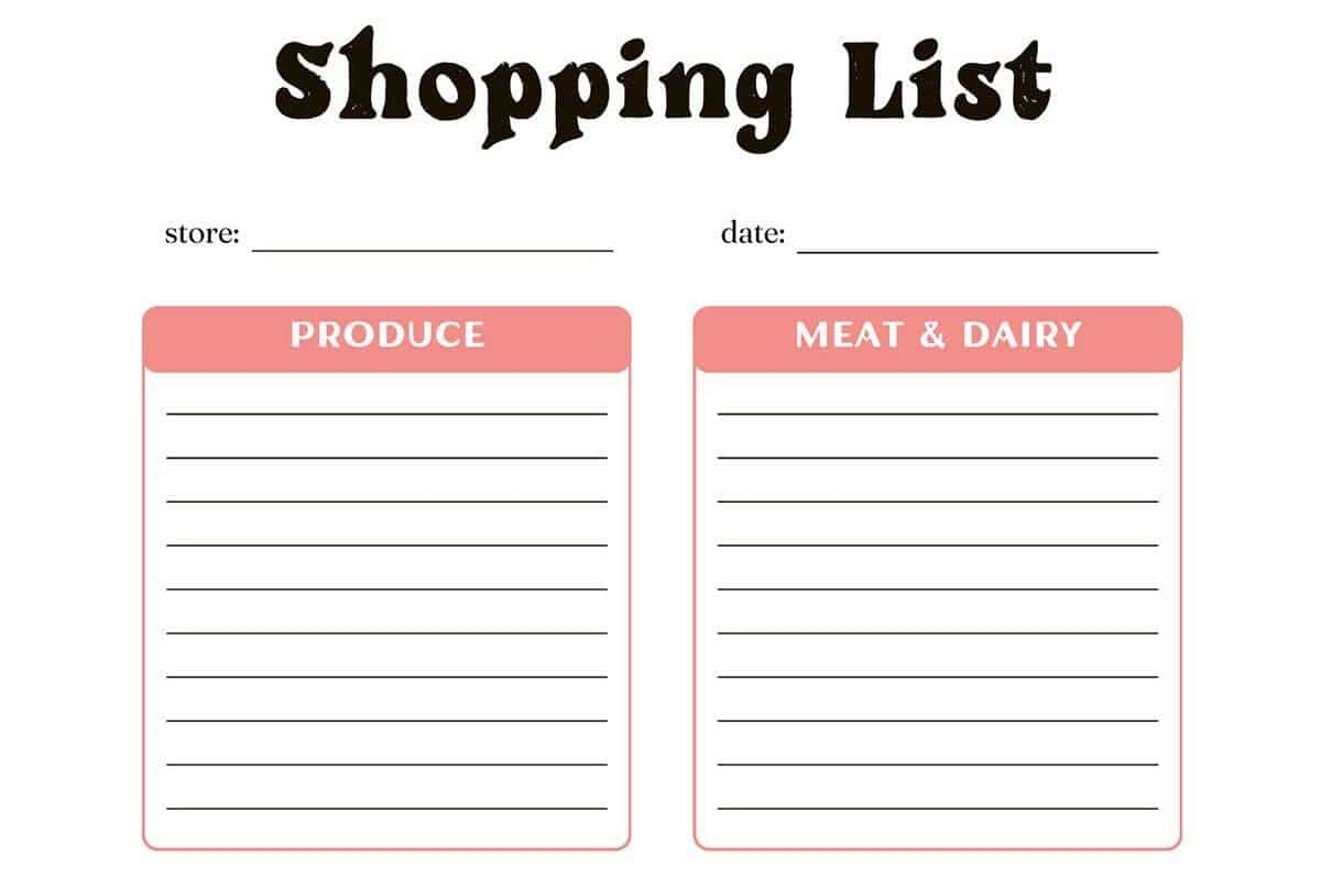 Shopping List Template Culinary Hill
