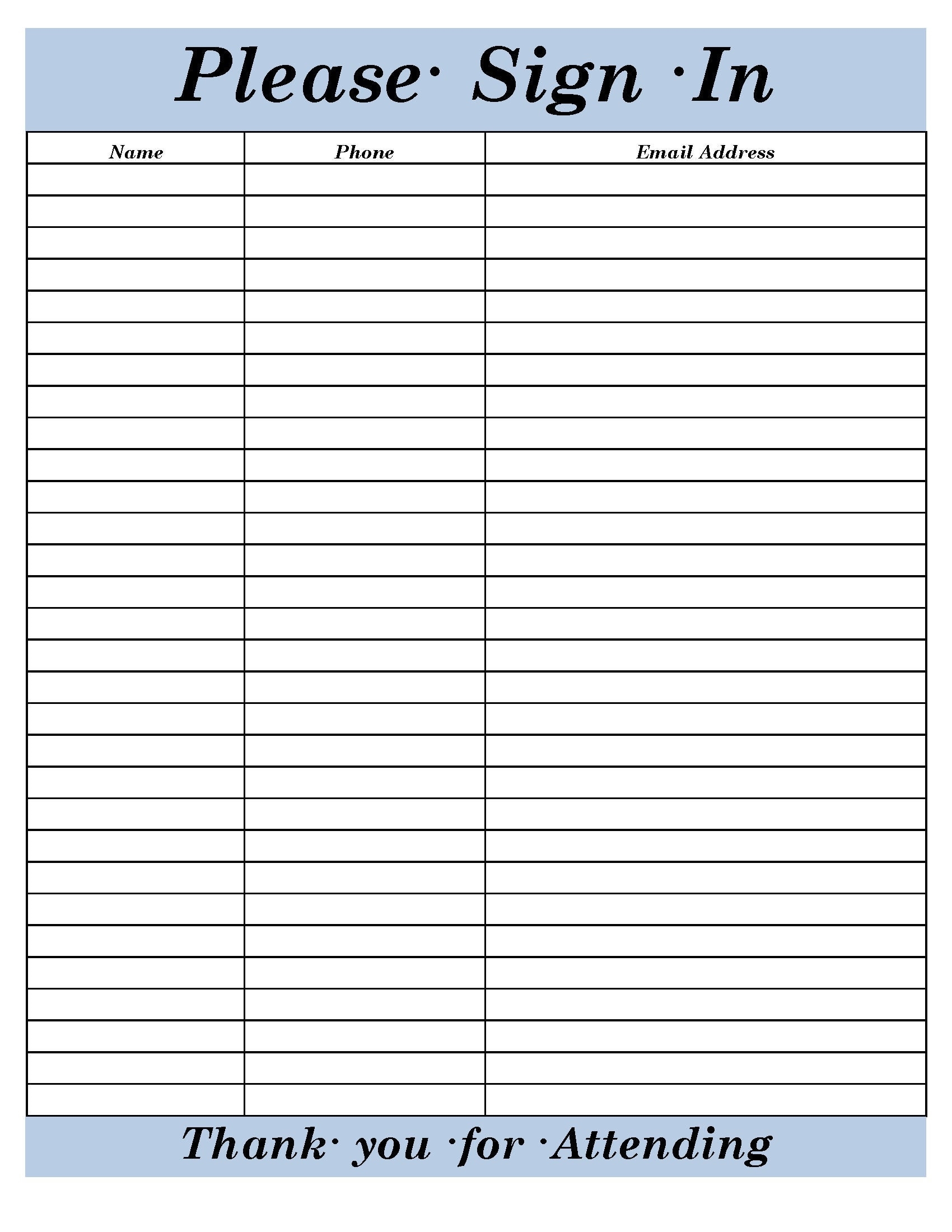 Free Printable Sign Up Sheet Templates