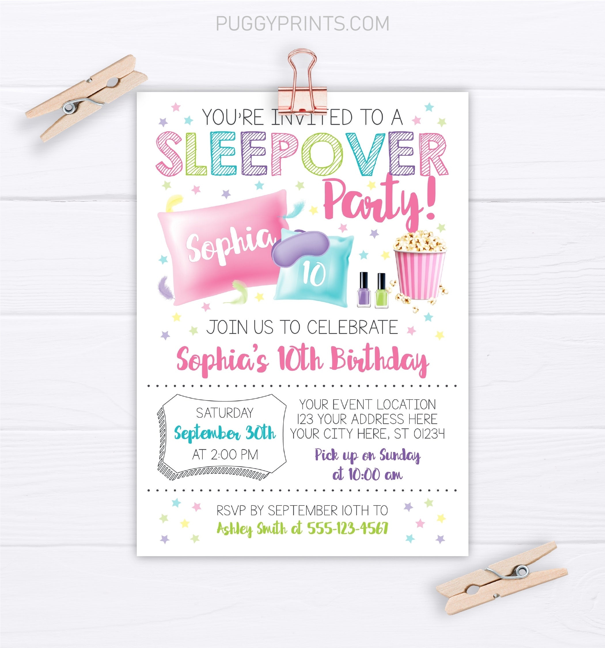 Sleepover Invitation Slumber Party Invitation Sleepover Birthday 