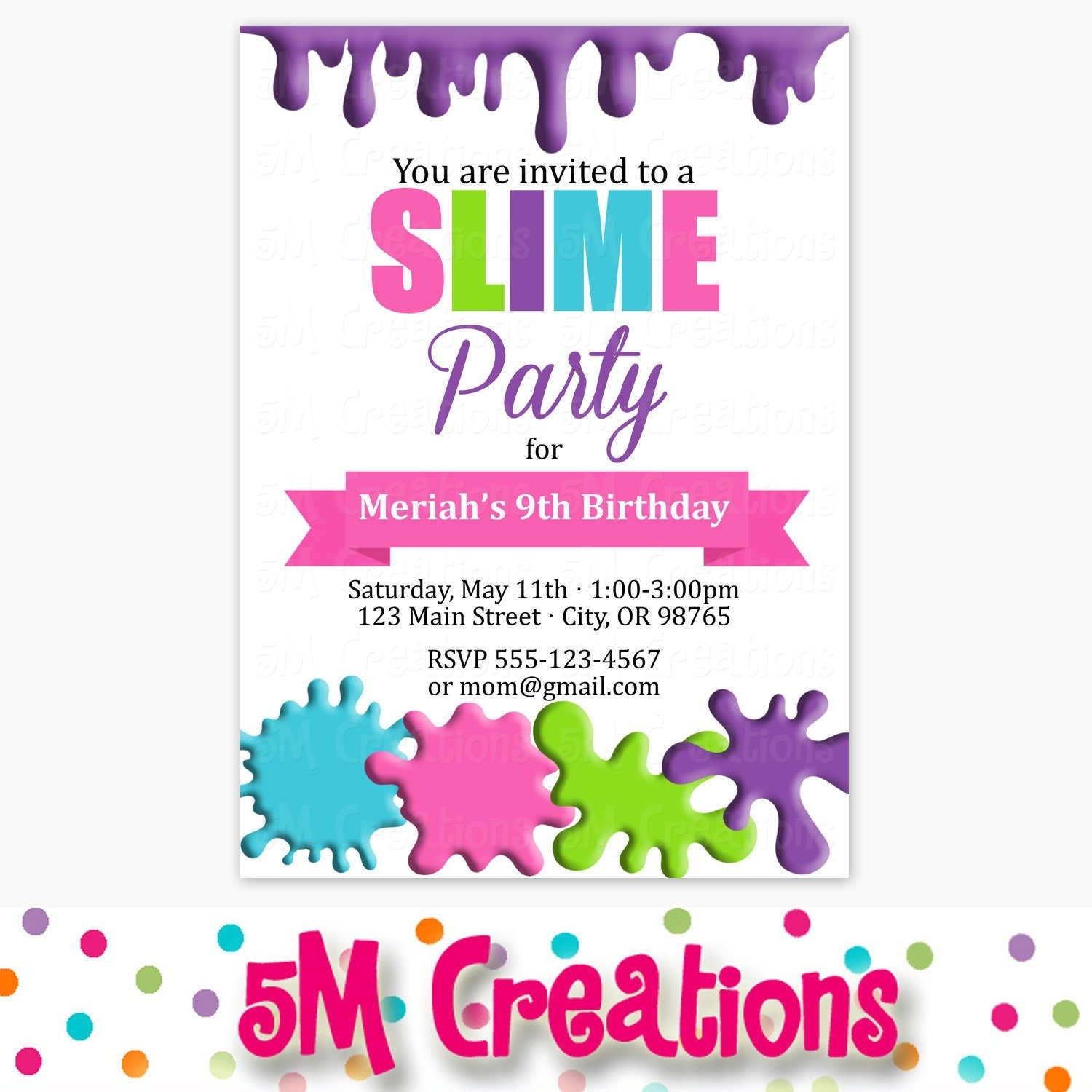 Slime Birthday Party Invitation Printable Slime Birthday Party Invite Digital Birthday Party Invitation Girl Kids Tween Teen Party