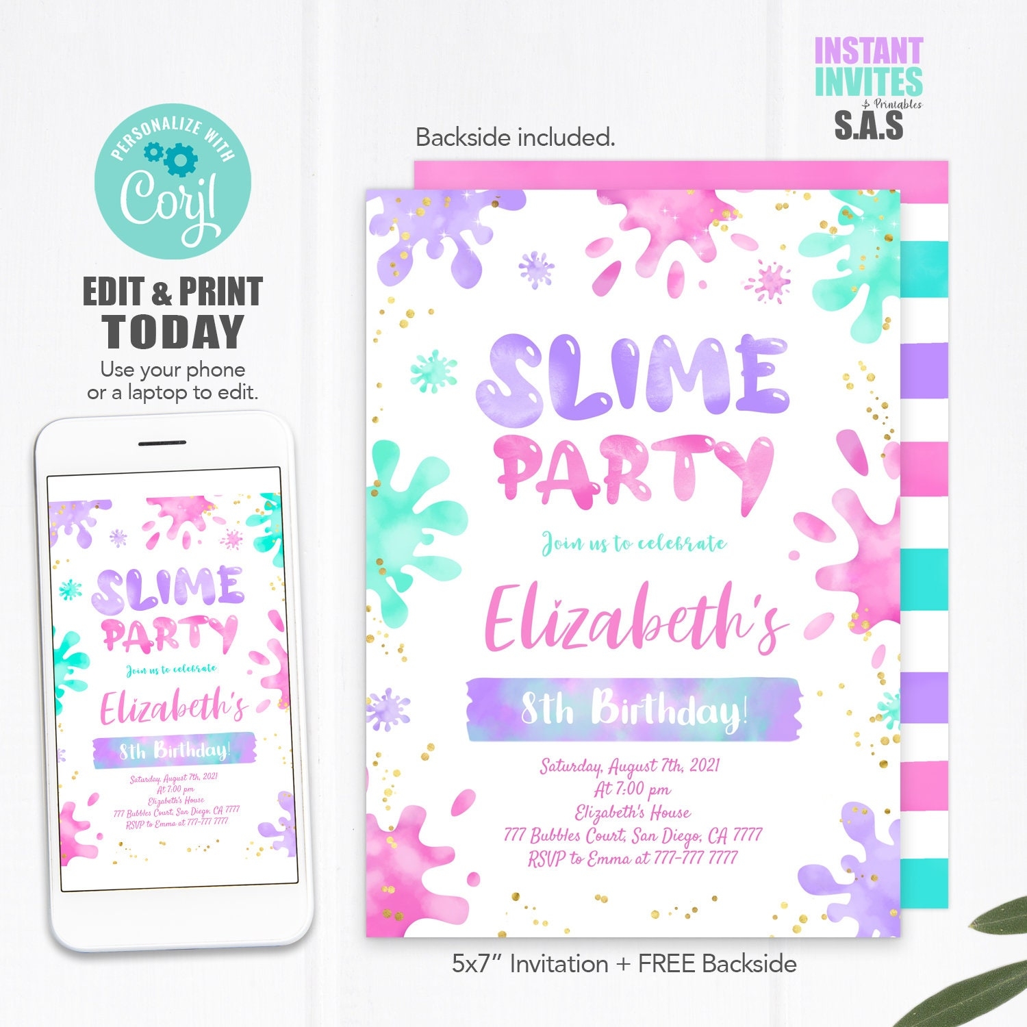 Slime Invitation Slime Birthday Invites Instant Download Slime 