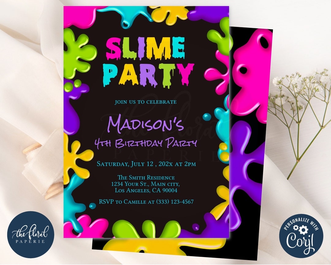 Slime Party Invitation Template Editable Any Age Birthday Invitation 