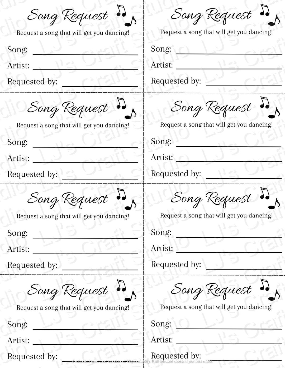 Song Request Print out Etsy