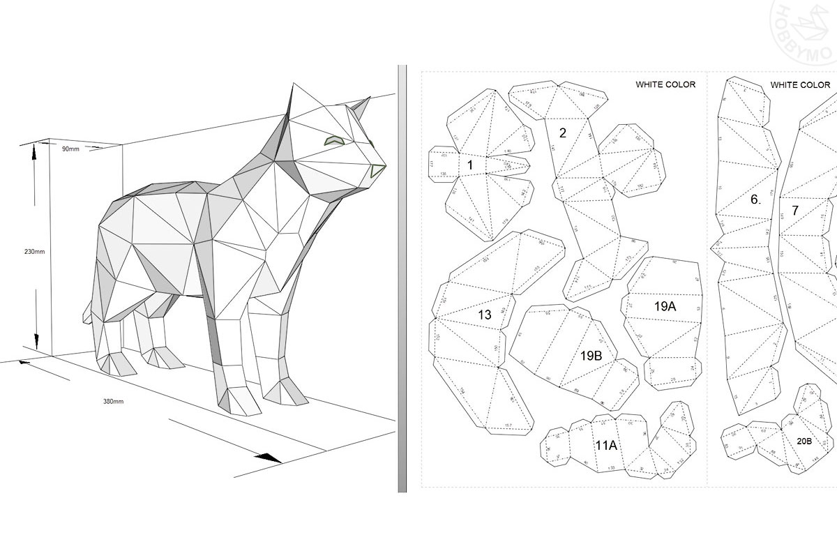 Standing Cat 3D Papercraft Template HOBBYMO Worksheets Library