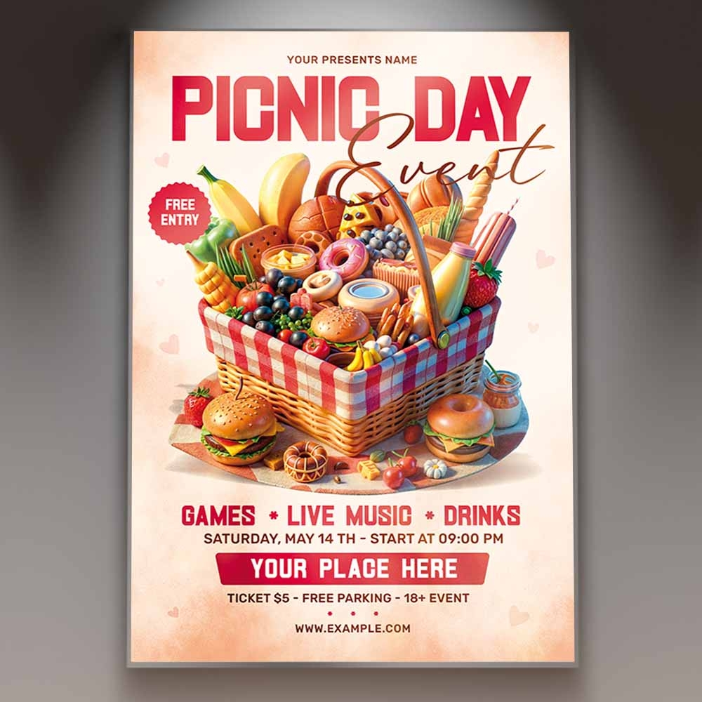 Summer Picnic Card Printable PSD Template