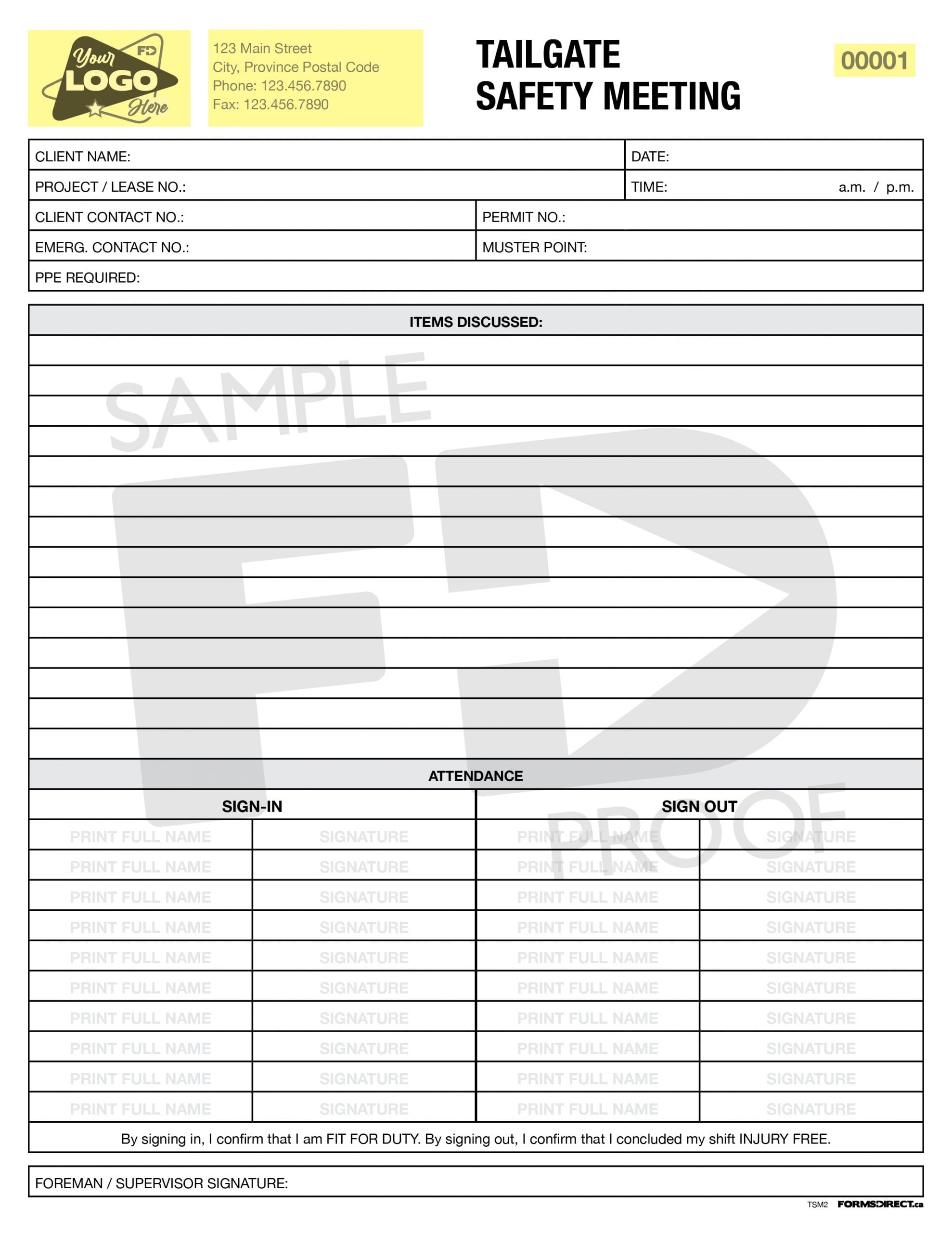 Free Printable Safety Meeting Template