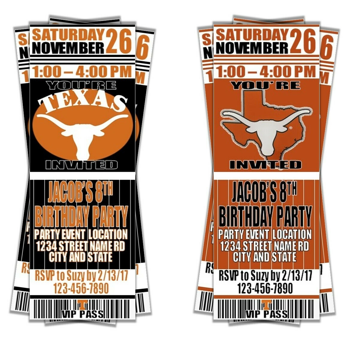 Texas Longhorns hookem Photo Ticket Style Invitation