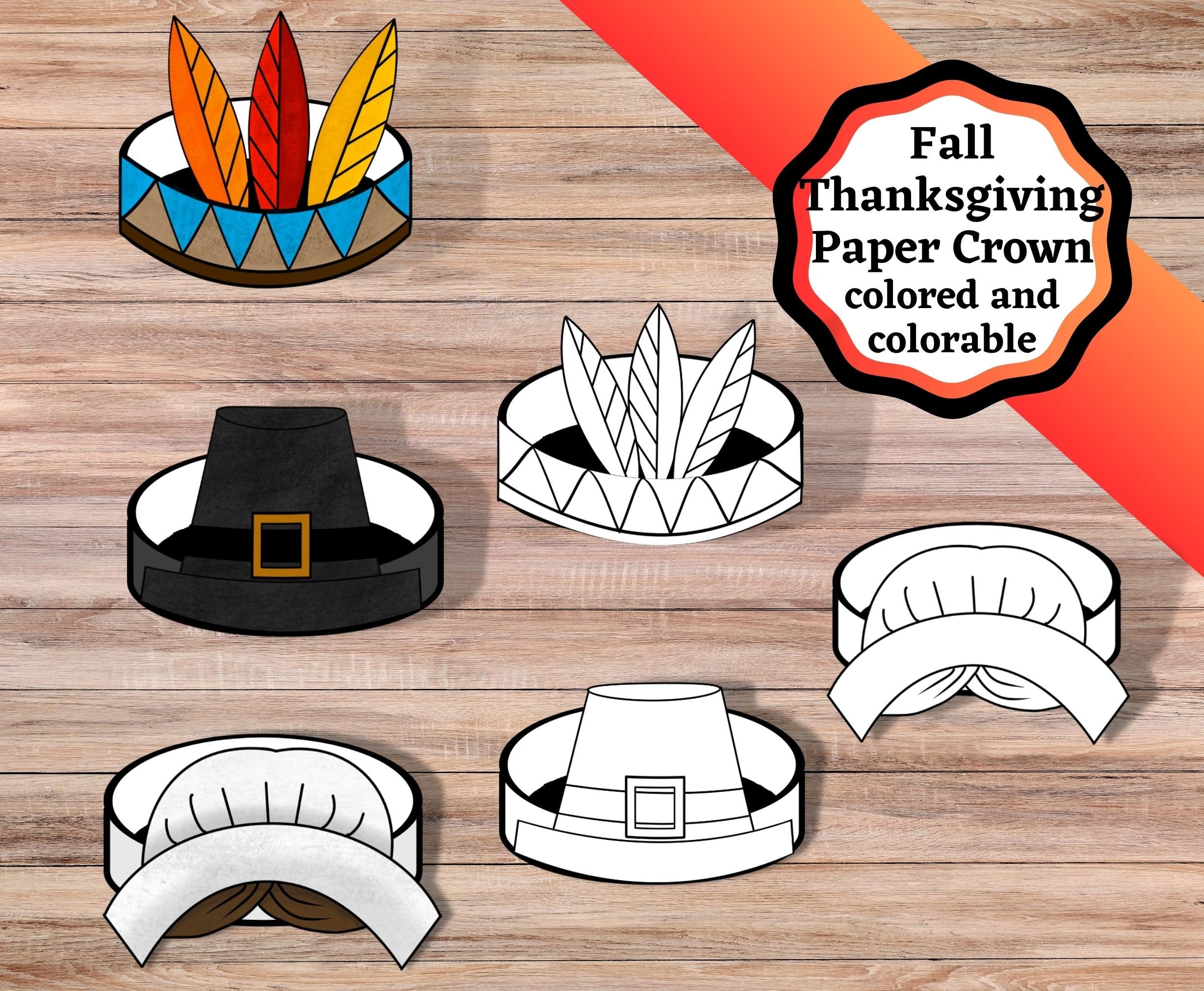 Thanksgiving Paper Crowns Printable Paper Crowns With Pilgrim Hat And Bonnet And Native Head Band And Feathers Etsy Ireland Thanksgiving Paper Crowns Printable Paper Crowns With Pilgrim Hat And Bonnet And Native Head Band And Feathers Etsy Ireland