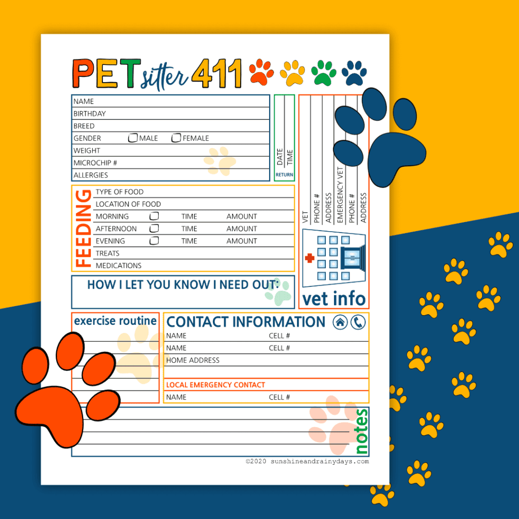 Free Printable Pet Information Sheet Template