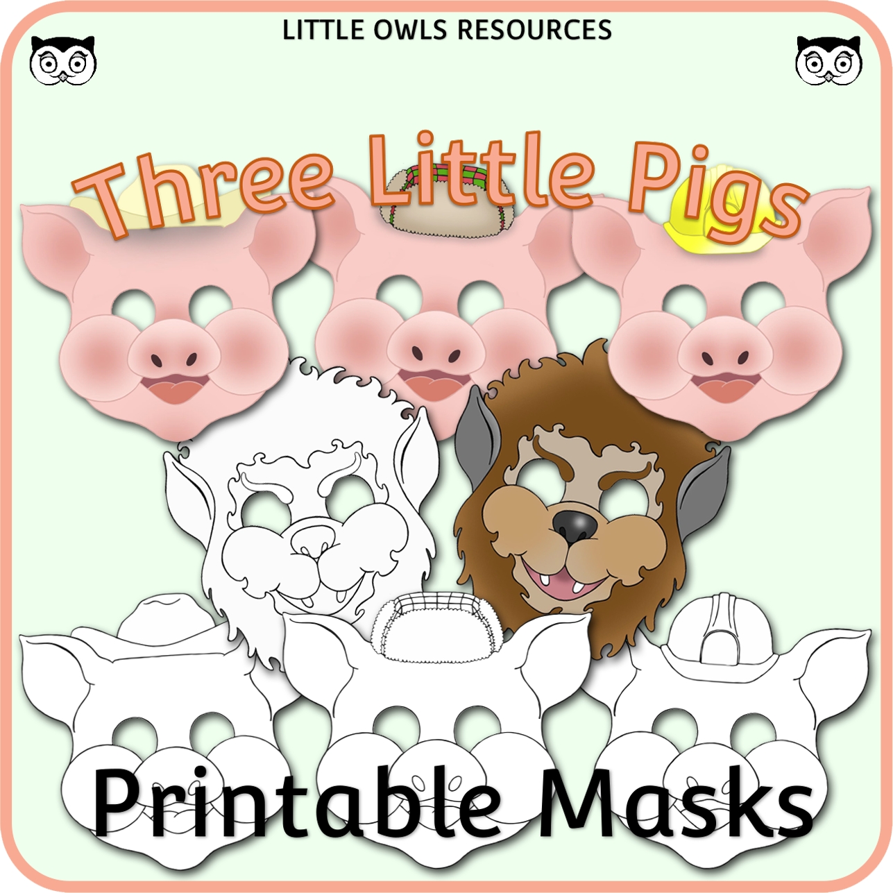 Three Little Pigs Printable Masks Full Color And Coloring 