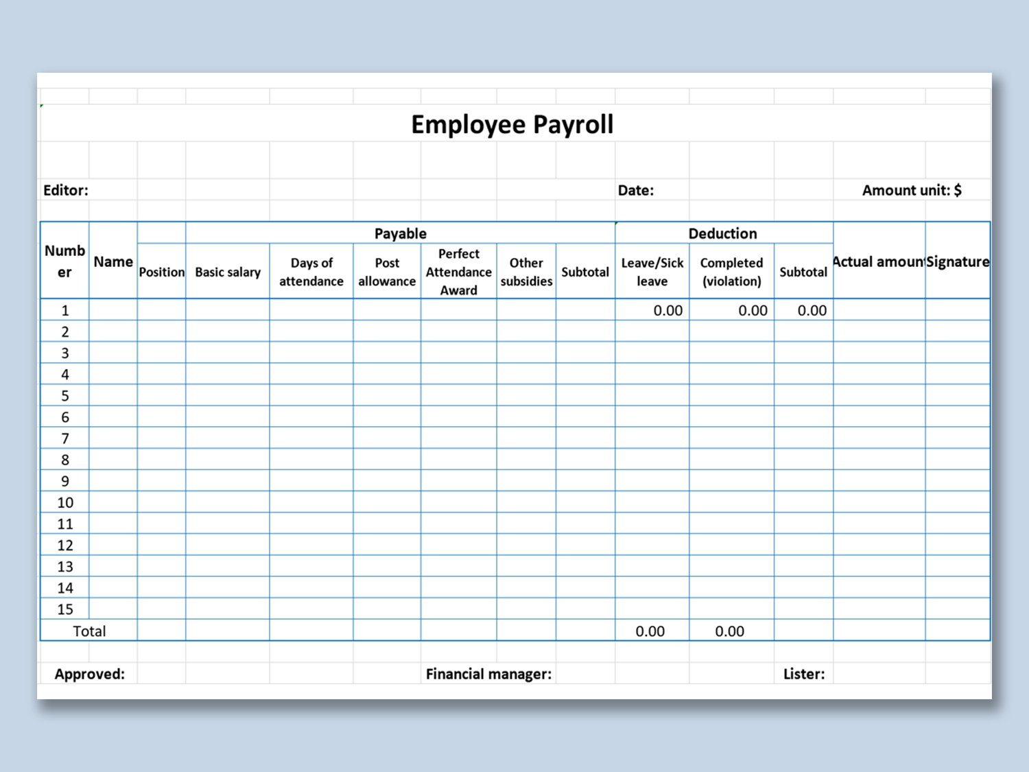Free Printable Paroll Templates Free Printable Paroll Templates