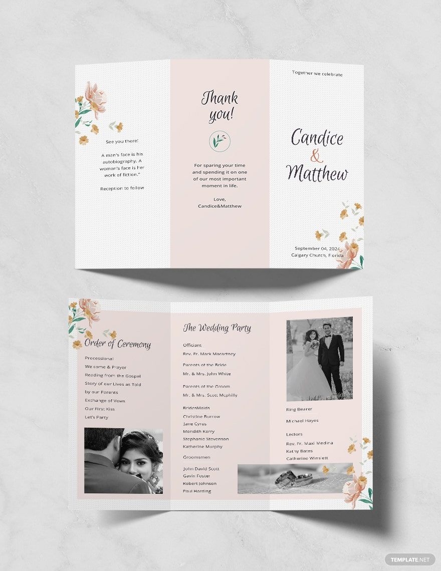 Tri Fold Wedding Program Template In PSD Word Publisher Illustrator Pages Download Template