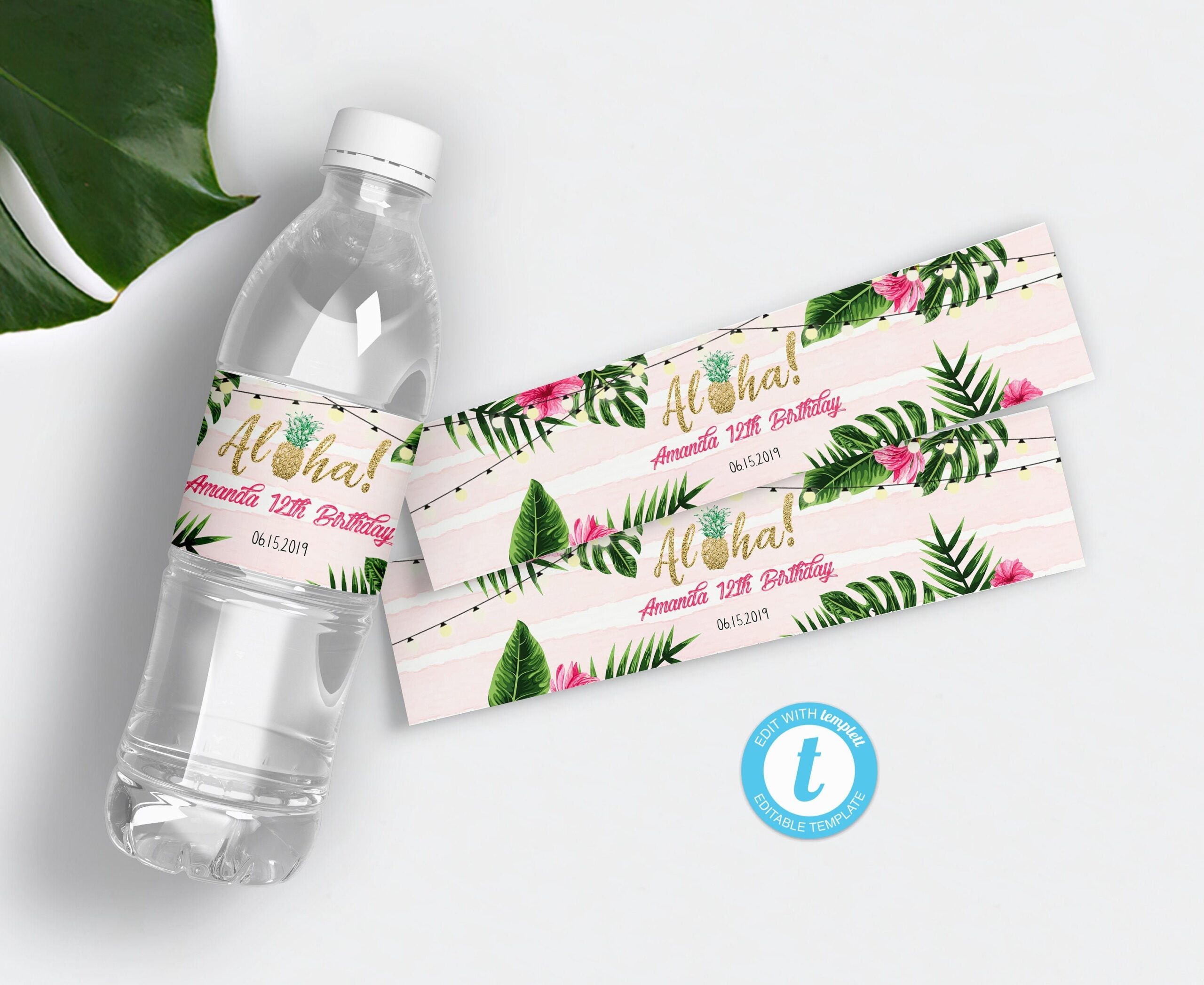 Tropical Water Bottle Label Template Gold Aloha Water Bottle Label Tropical Water Bottle Label Template Gold Aloha Water Bottle Label