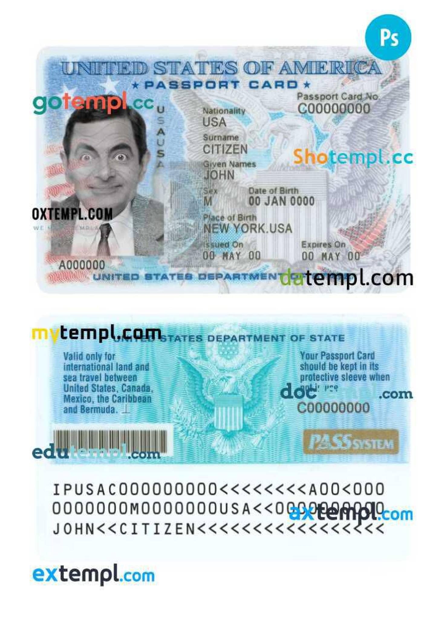 USA Passport ID Card Template In PSD Format Fully Editable By 