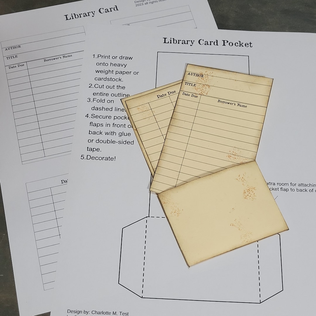 Vintage Library Book Cards And Pocket Template Printable PDF 