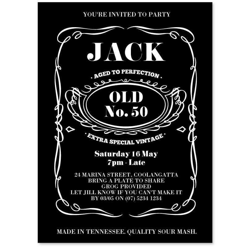 Whiskey Daniels Birthday Invitations