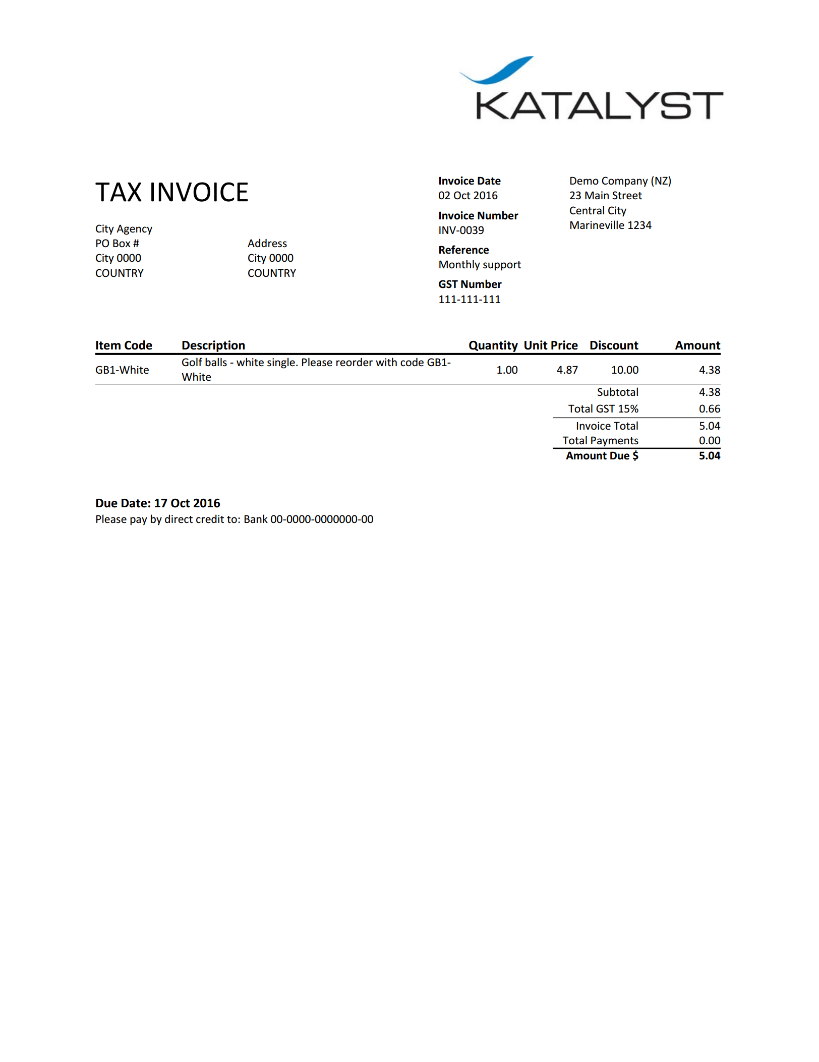 Xero Custom Invoice Template With Items Discount Postal And Physical Addresses Katalyst Cloud U0026 Business Services