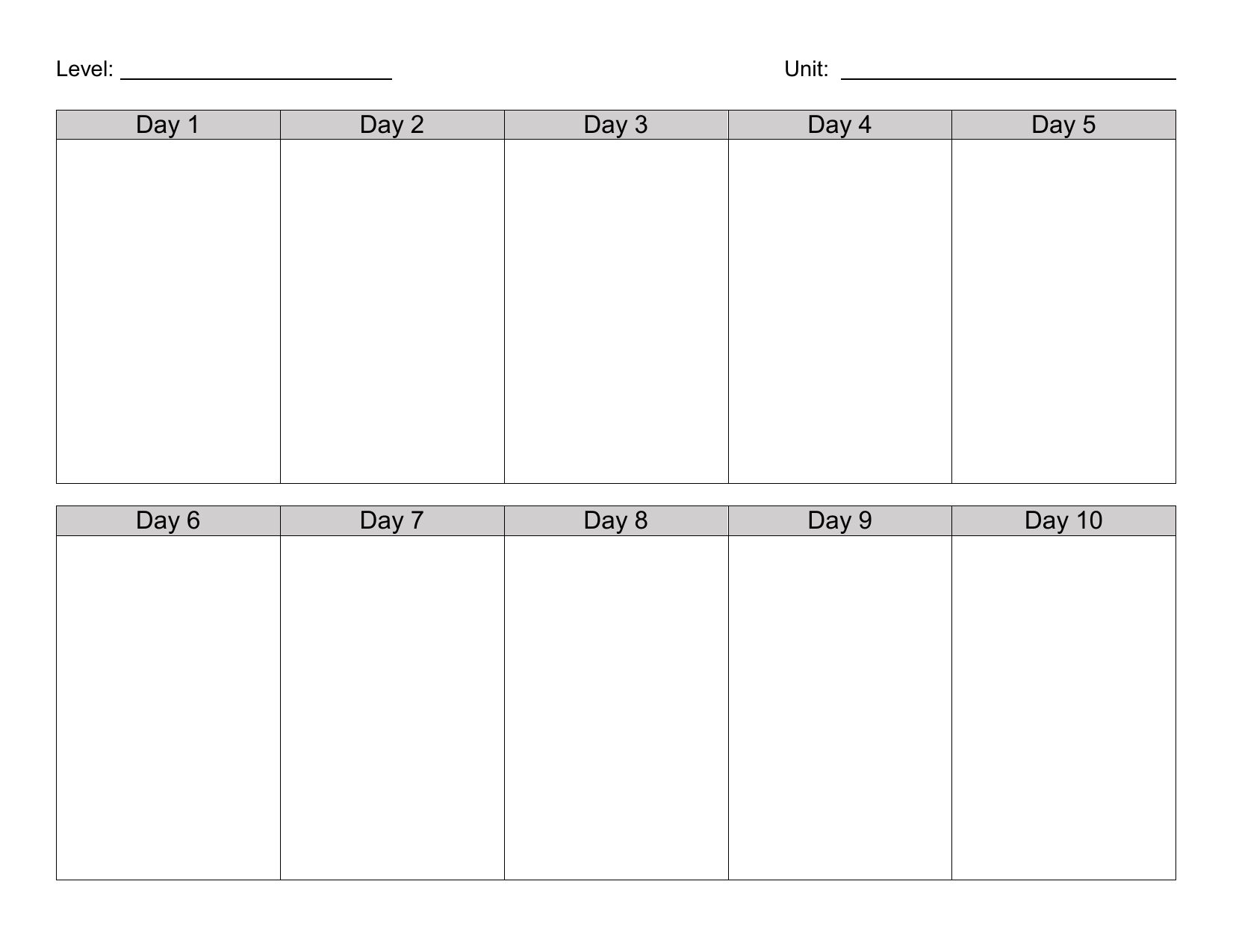 10 Day Planner Template
