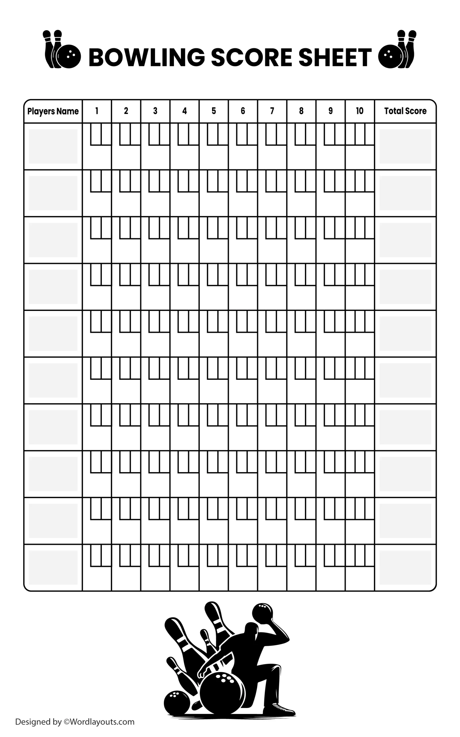 10 Games Bowling Score Sheet Template WordLayouts