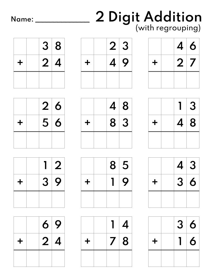 Double Digit Addition Printable Worksheets