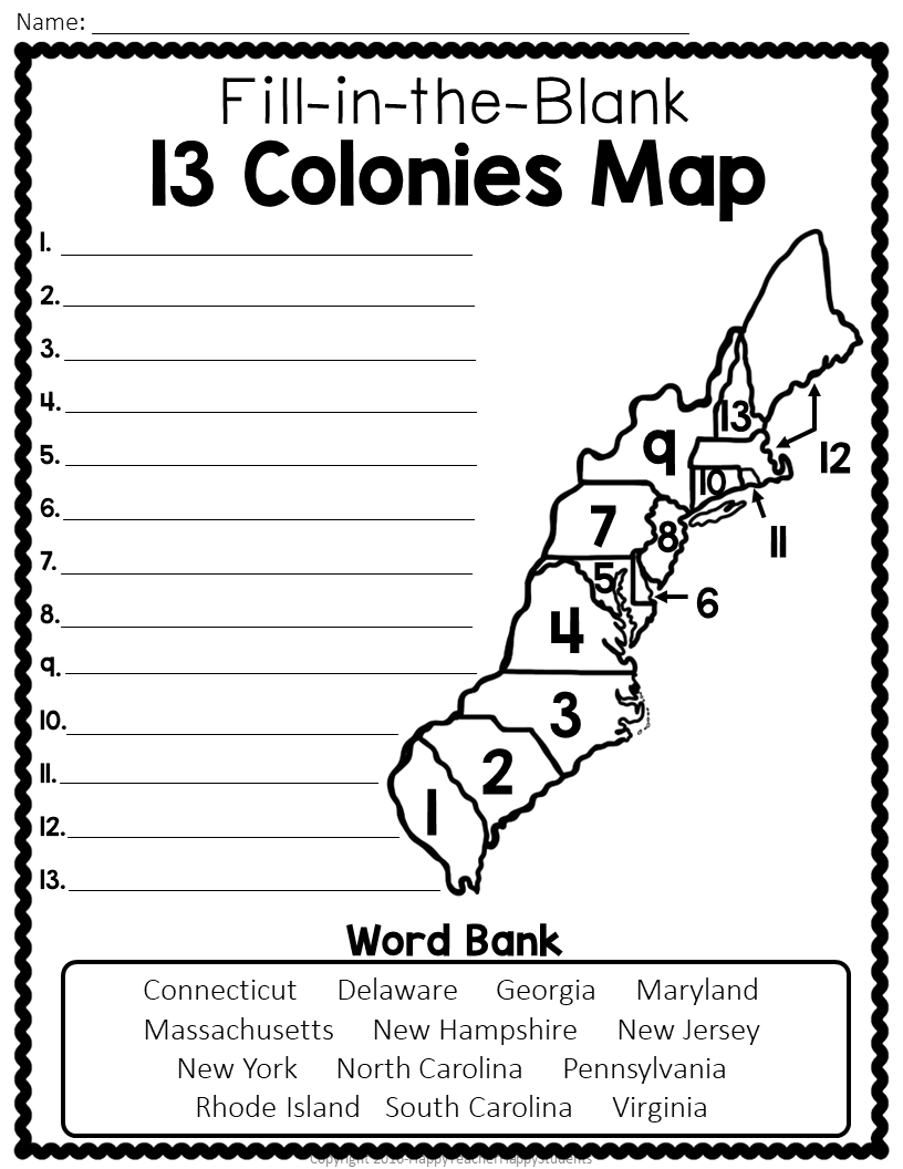 Map Of The 13 Colonies Printable