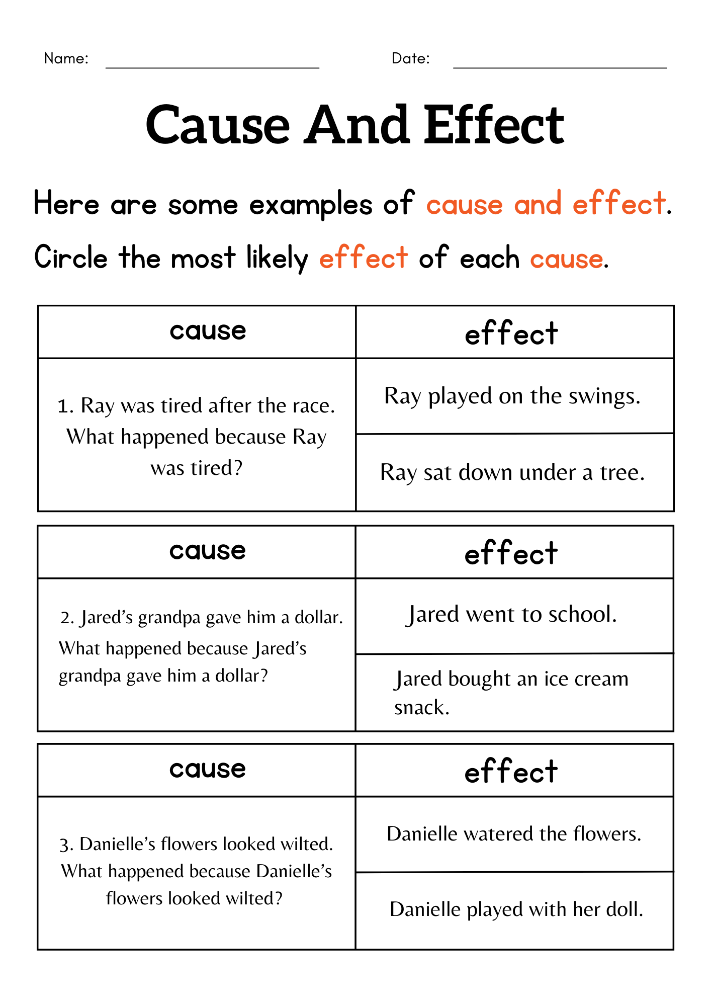 Free Printable Cause And Effect Worksheets