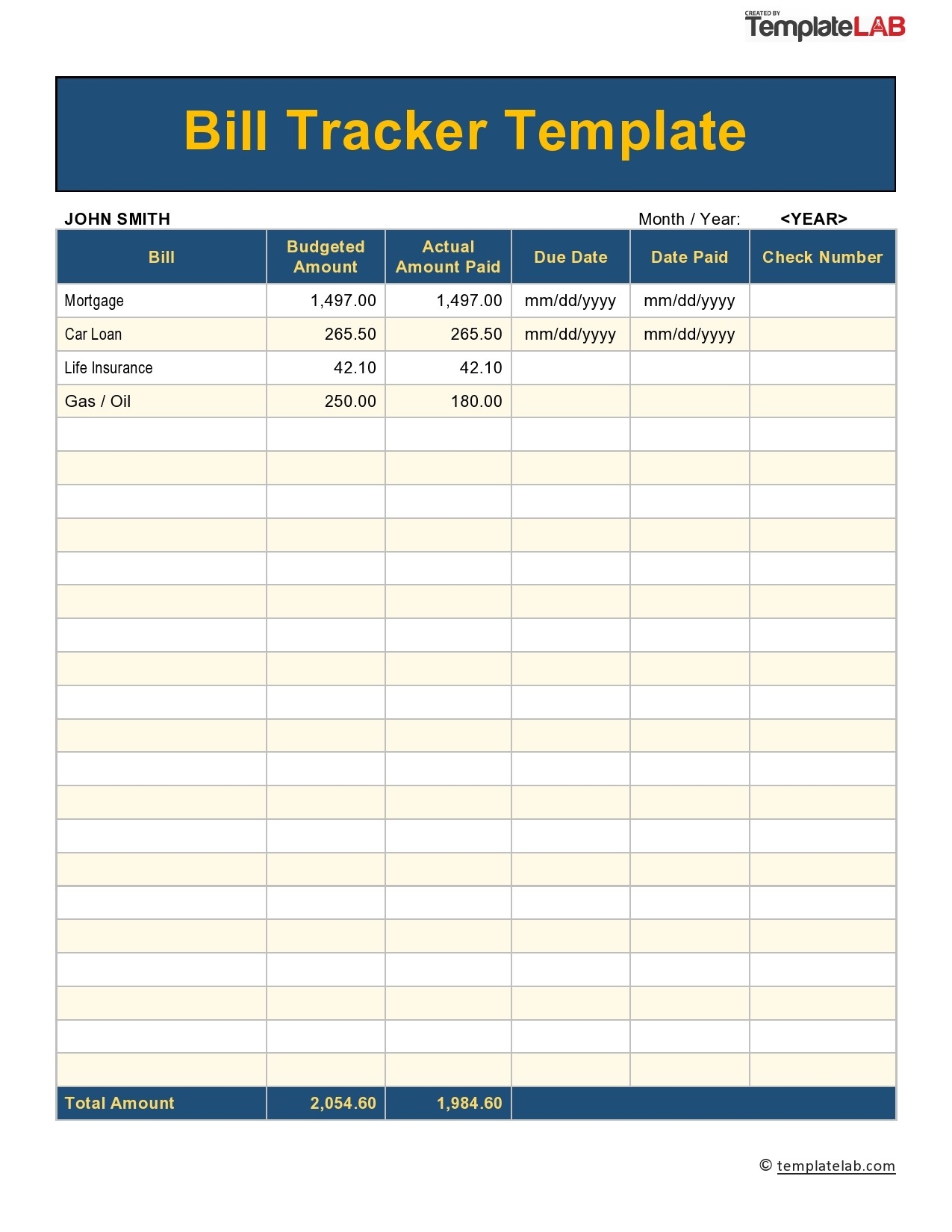 Printable Bill Sheet