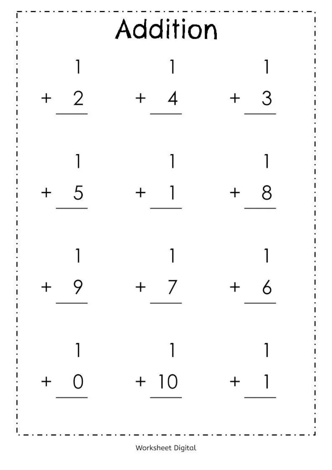 20 Printable Addition Worksheets Numbers 1 10 For Preschool Kindergarten 1st Grade Homeschool Math Etsy