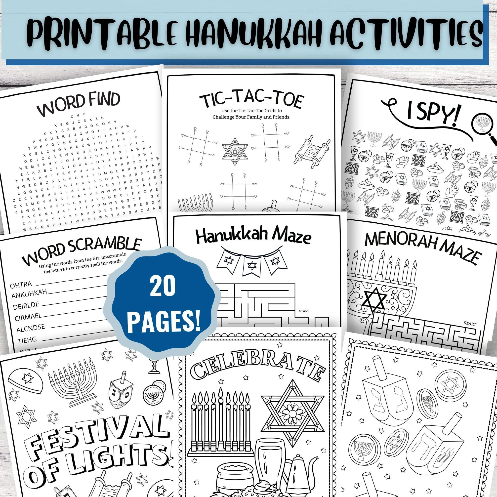 20 Printable Hanukkah Activities Hanukkah Activity Bundle Kid s Activities Hanukkah Coloring Pages Hanukkah Dinner Games Printable Etsy