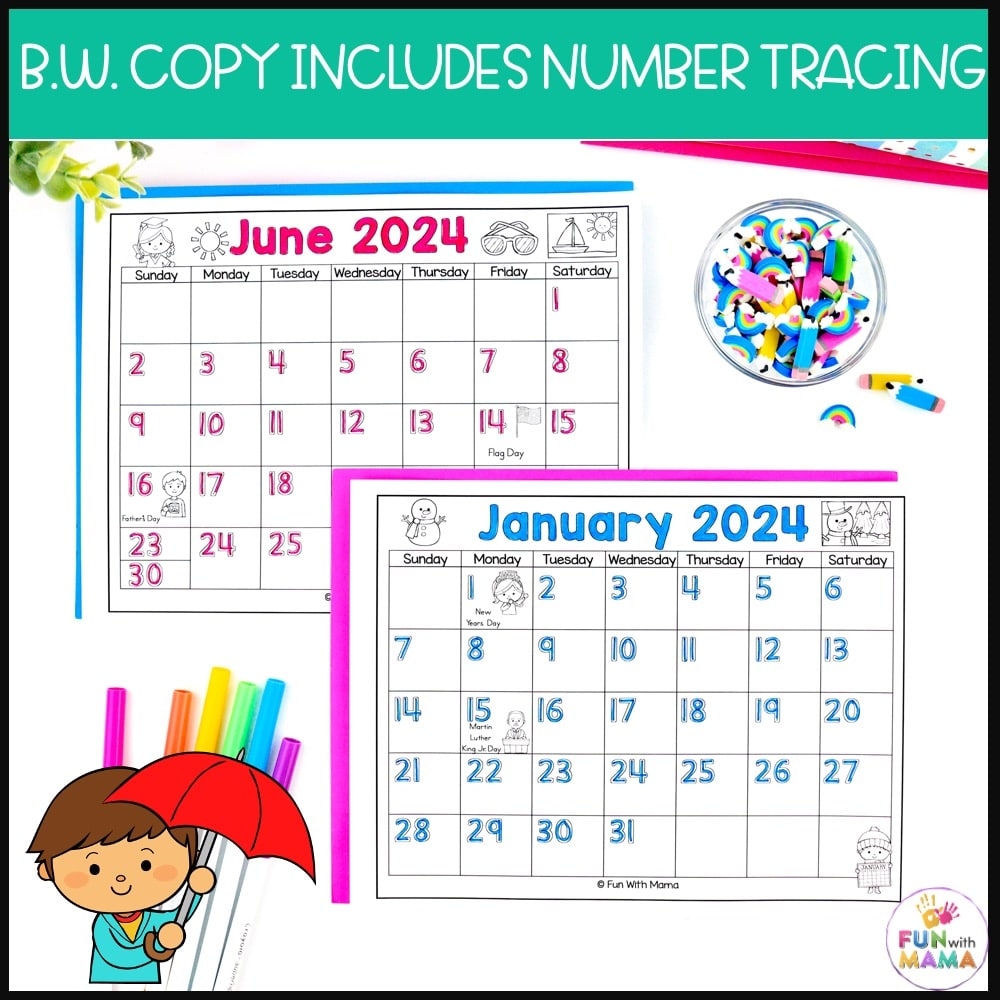 2023 2024 Monthly Calendar Activity Kindergarten Printable Fun With Mama Shop