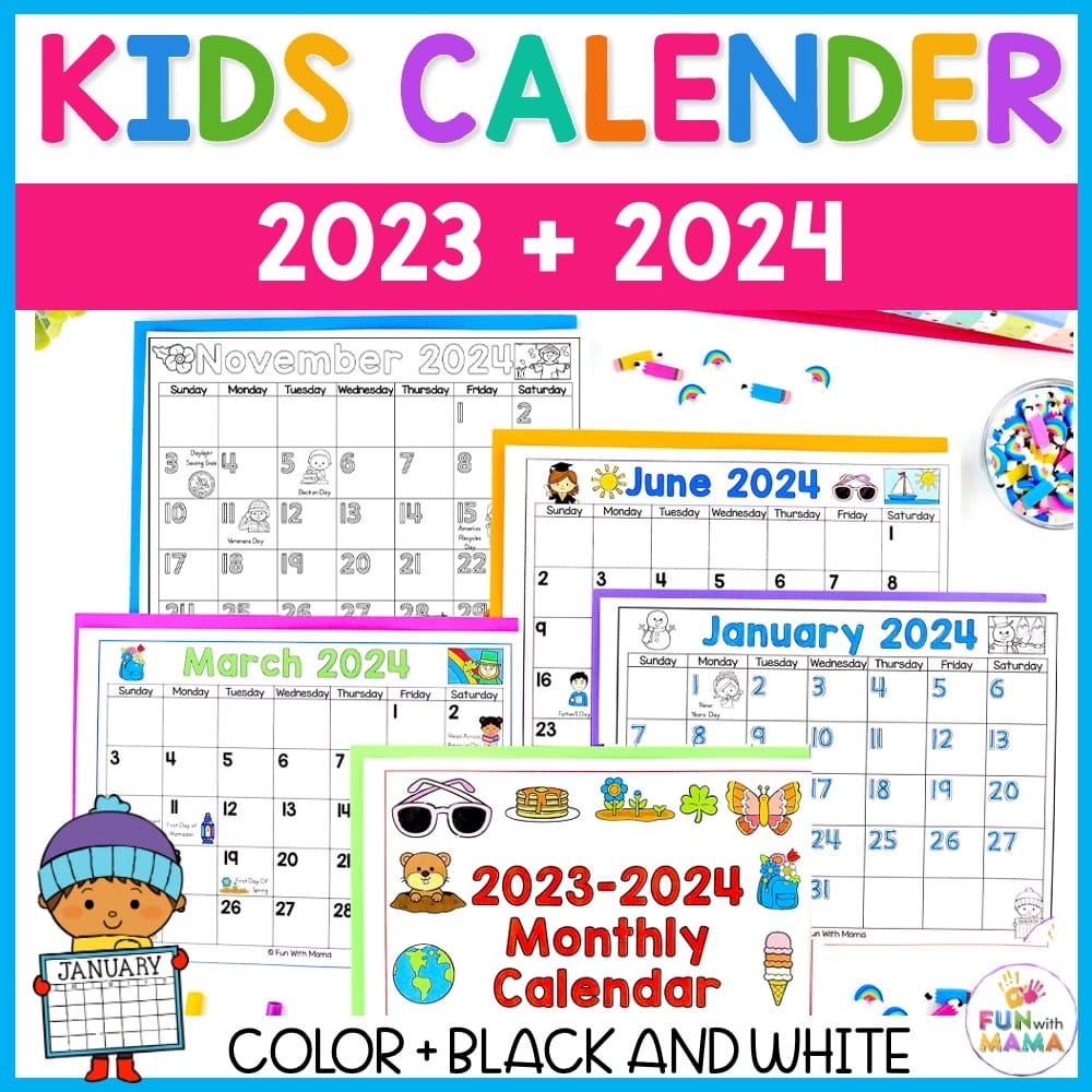 2023 2024 Monthly Calendar Activity Kindergarten Printable Fun With Mama Shop