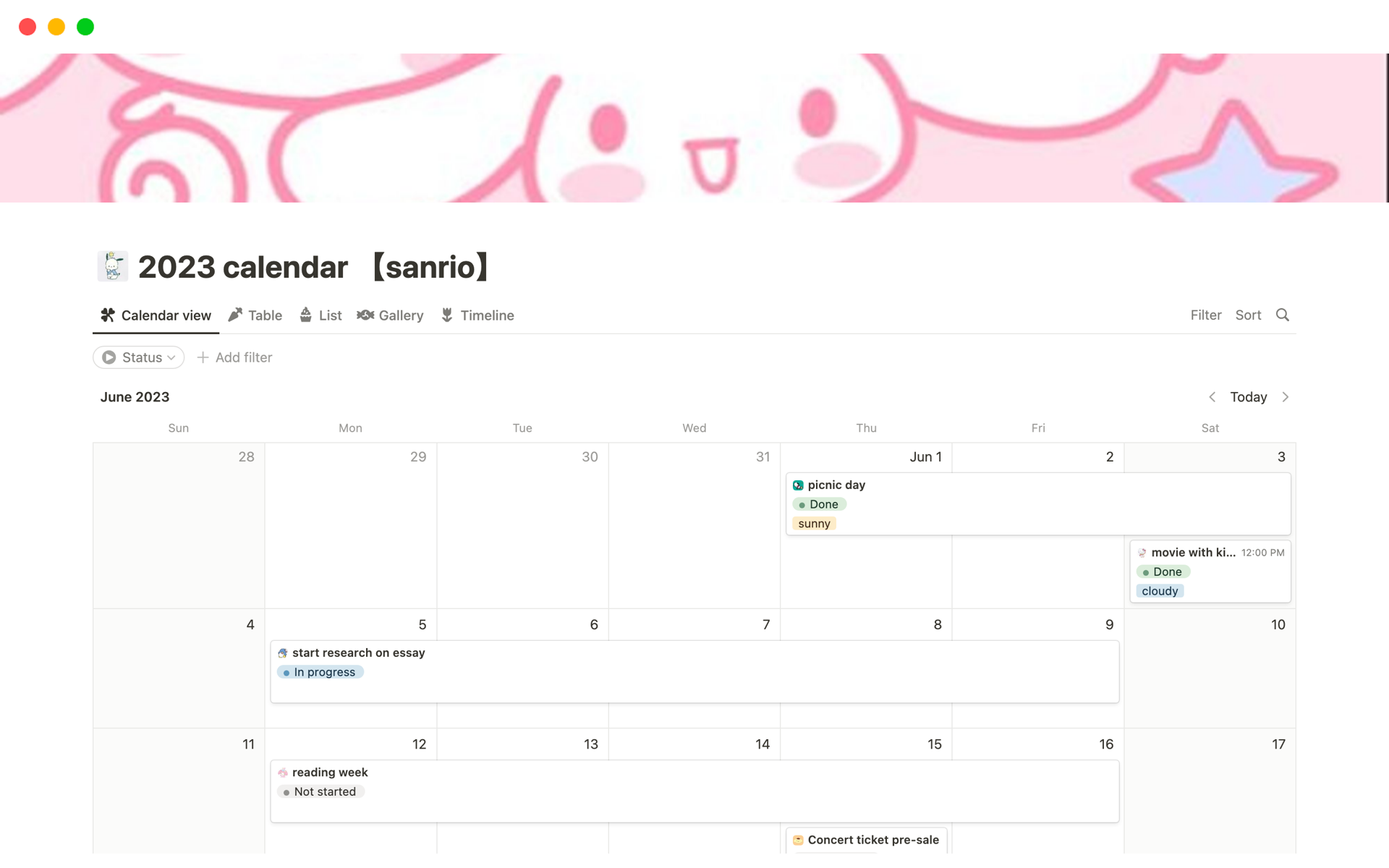 2023 Calendar sanrio Template Notion Marketplace